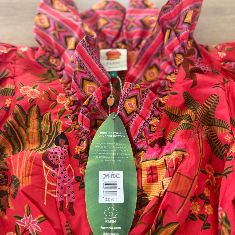 Farm Rio Floral Red Maxi Wrap Dress Small - Picture 4 of 12